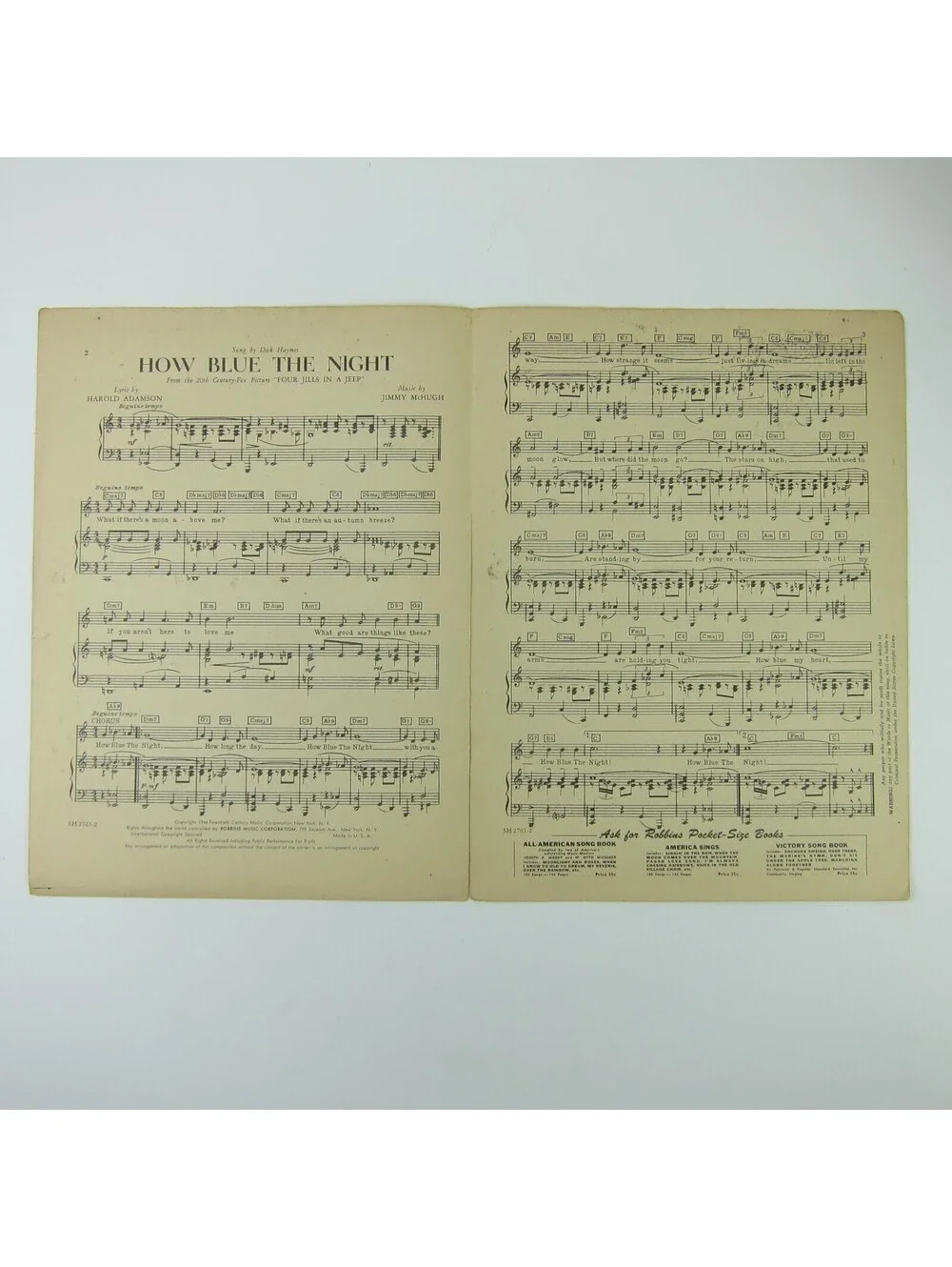 Sheet Music How Blue The Night Four Jills In A Jeep Jimmy Dorsey Vintage 1944
